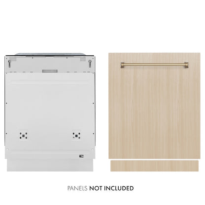ZLINE Autograph Edition 24 in. Monument Series 3rd Rack Top Touch Control Tall Tub Dishwasher in Custom Panel Ready with Champagne Bronze Handle, 45dBa (DWMTZ-24-CB)