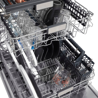 ZLINE Autograph Edition 24 in. Monument Series 3rd Rack Top Touch Control Tall Tub Dishwasher in Custom Panel Ready with Matte Black Handle, 45dBa (DWMTZ-24-MB)