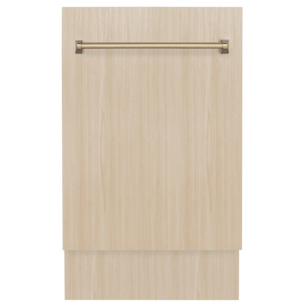 ZLINE Autograph Edition 24 in. Tallac Series 3rd Rack Top Control Built-In Tall Tub Dishwasher in Custom Panel Ready with Champagne Bronze Handle, 51dBa (DWVZ-24-CB)