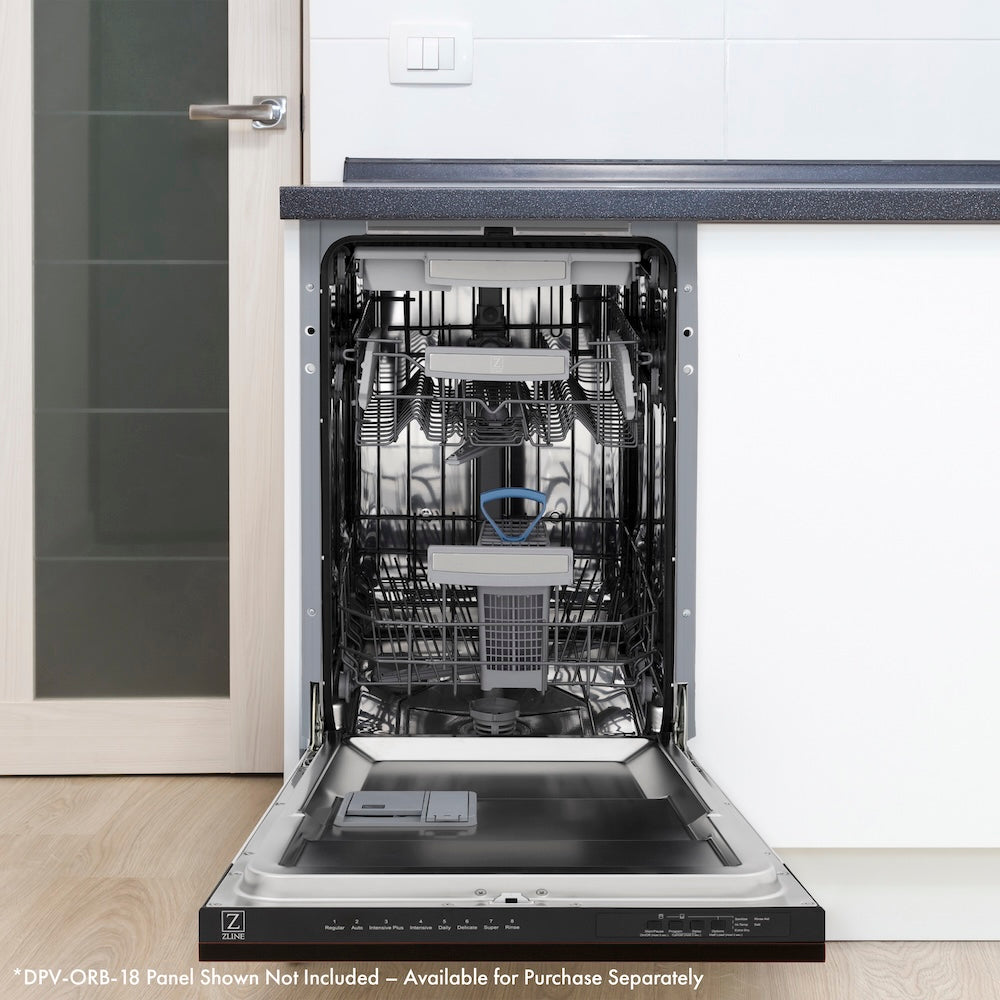 ZLINE Autograph Edition 24 in. Tallac Series 3rd Rack Top Control Built-In Tall Tub Dishwasher in Custom Panel Ready with Champagne Bronze Handle, 51dBa (DWVZ-24-CB)
