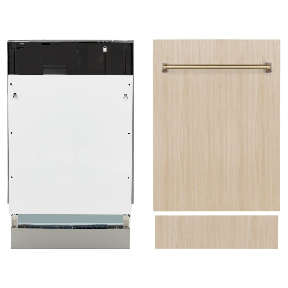 ZLINE Autograph Edition 24 in. Tallac Series 3rd Rack Top Control Built-In Tall Tub Dishwasher in Custom Panel Ready with Champagne Bronze Handle, 51dBa (DWVZ-24-CB)