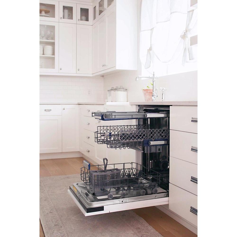 ZLINE Autograph Edition 24 in. Tallac Series 3rd Rack Top Control Built-In Tall Tub Dishwasher in Custom Panel Ready with Polished Gold Handle, 51dBa (DWVZ-24-G)