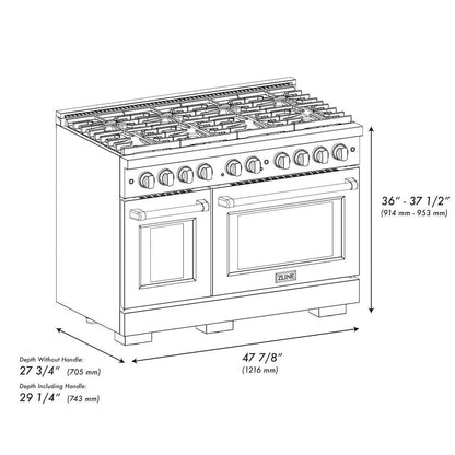 ZLINE Autograph Edition 48 in. 6.7 cu. ft. Paramount Double Oven Gas Range with 8 Burner Cooktop in Black Stainless Steel and Champagne Bronze Accents (SGRBZ-48-CB)