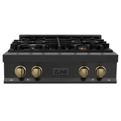 ZLINE Autograph Edition ZLINE Autograph Edition 30" Porcelain Rangetop with 4 Gas Burners in Black Stainless Steel and Champagne Bronze Accents (RTBZ-30-CB)30 in. Porcelain Rangetop with 4 Gas Burners in Black Stainless Steel and Accents (RTBZ-30)