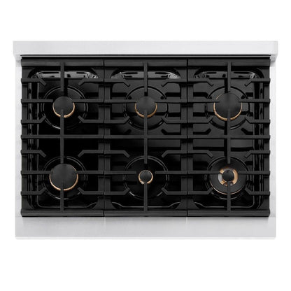 ZLINE Autograph Edition 36 in. 5.2 cu. ft. 6 Burner Paramount Gas Range with Convection Gas Oven in Satin Stainless Steel and Matte Black Accents (SGRSZ-36-MB)