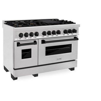 ZLINE Autograph Edition 48 in. 6.0 cu. ft. Legacy Dual Fuel Range with 7 Burner Gas Cooktop and 2 Electric Ovens in Satin Stainless Steel and Matte Black Accents (RASZ-SN-48-MB)
