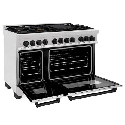 ZLINE Autograph Edition 48 in. 6.0 cu. ft. Legacy Dual Fuel Range with 7 Burner Gas Cooktop and 2 Electric Ovens in Satin Stainless Steel and Matte Black Accents (RASZ-SN-48-MB)