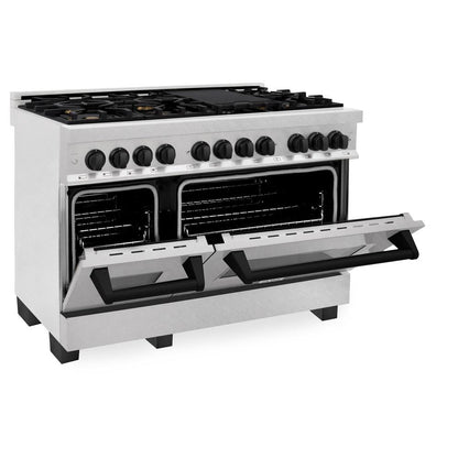 ZLINE Autograph Edition 48 in. 6.0 cu. ft. Legacy Dual Fuel Range with 7 Burner Gas Cooktop and 2 Electric Ovens in Satin Stainless Steel and Matte Black Accents (RASZ-SN-48-MB)