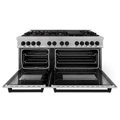 ZLINE Autograph Edition 60 in. 7.4 cu. ft. Legacy Dual Fuel Range with 9 Burner Gas Cooktop and 2 Electric Convection Ovens in Satin Stainless Steel and Matte Black Accents (RASZ-SN-60-MB)