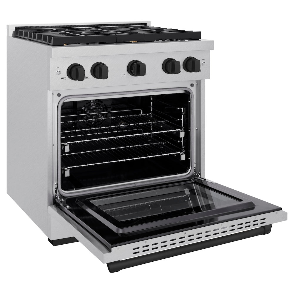 ZLINE Autograph Edition 30 in. 4.2 cu. ft. Paramount Dual Fuel Range with 4 Burner Gas Cooktop and Electric Convection Oven in Satin Stainless Steel with Matte Black Accents (SDRSZ-30-MB)