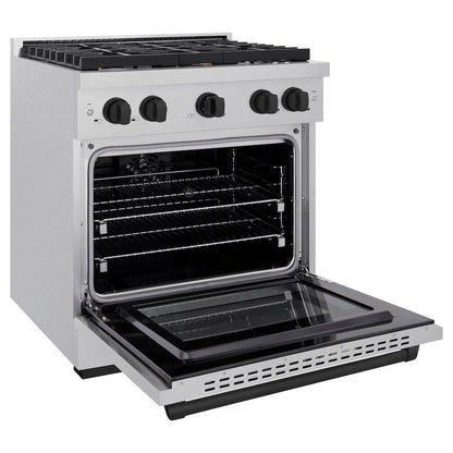 ZLINE Autograph Edition 30 in. 4.2 cu. ft. Paramount Dual Fuel Range with 4 Burner Gas Cooktop and Electric Convection Oven in Satin Stainless Steel with Matte Black Accents (SDRSZ-30-MB)