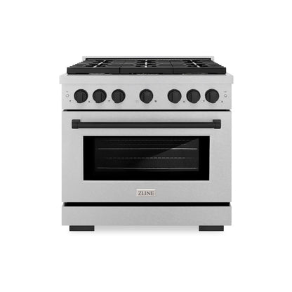 ZLINE Autograph Edition 36 in. 5.2 cu. ft. Paramount Dual Fuel Range with 6 Burner Gas Cooktop and Electric Convection Oven in Satin Stainless Steel with Matte Black Accents (SDRSZ-36-MB)