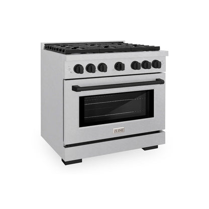 ZLINE Autograph Edition 36 in. 5.2 cu. ft. Paramount Dual Fuel Range with 6 Burner Gas Cooktop and Electric Convection Oven in Satin Stainless Steel with Matte Black Accents (SDRSZ-36-MB)