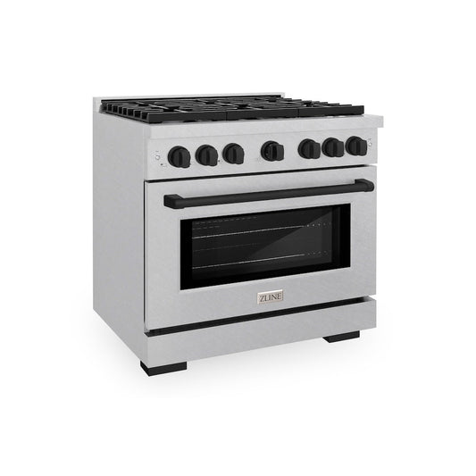 ZLINE Autograph Edition 36 in. 5.2 cu. ft. Paramount Dual Fuel Range with 6 Burner Gas Cooktop and Electric Convection Oven in Satin Stainless Steel with Matte Black Accents (SDRSZ-36-MB)