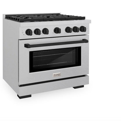 ZLINE Autograph Edition 36 in. 5.2 cu. ft. Paramount Dual Fuel Range with 6 Burner Gas Cooktop and Electric Convection Oven in Satin Stainless Steel with Matte Black Accents (SDRSZ-36-MB)