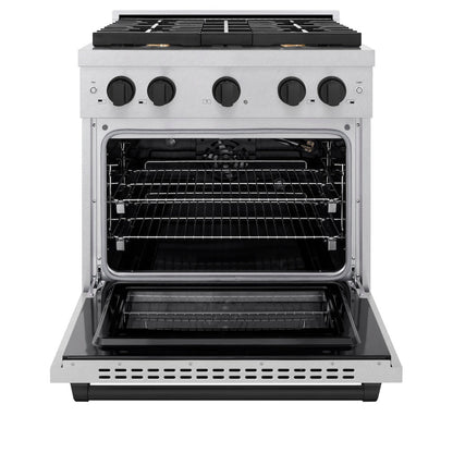 ZLINE Autograph Edition 30 in. 4.2 cu. ft. Paramount Gas Range with 4 Burner Cooktop and Convection Gas Oven in Satin Stainless Steel and Matte Black Accents (SGRSZ-30-MB)