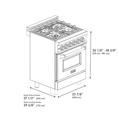 ZLINE Autograph Edition 24 in. 2.8 cu. ft. Legacy Dual Fuel Range with 4 Burner Gas Cooktop and Electric Convection Oven in Satin Stainless Steel with White Matte Door and Matte Black Accents (RASZ-WM-24-MB)