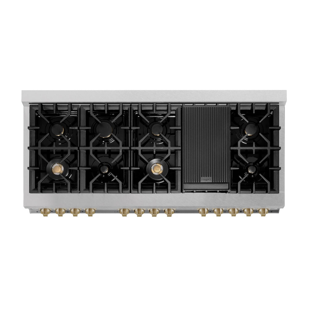 ZLINE Autograph Edition 60 in. 7.4 cu. ft. Legacy Dual Fuel Range with 9 Burner Gas Cooktop and 2 Electric Convection Ovens in Satin Stainless Steel with White Matte Doors and Champagne Bronze Accents (RASZ-WM-60-CB)