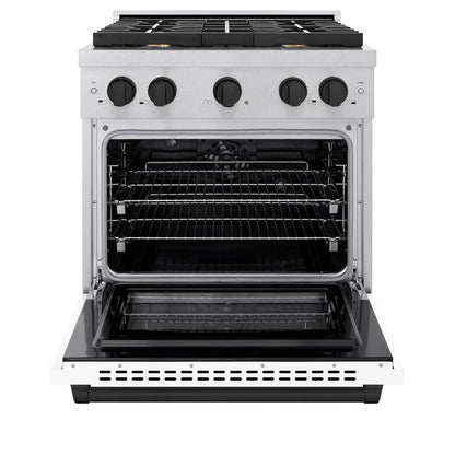 ZLINE Autograph Edition 30 in. 4.2 cu. ft. Paramount Dual Fuel Range with 4 Burner Gas Cooktop and Electric Convection Oven in Satin Stainless Steel with White Matte Door and Matte Black Accents (SDRSZ-WM-30-MB)