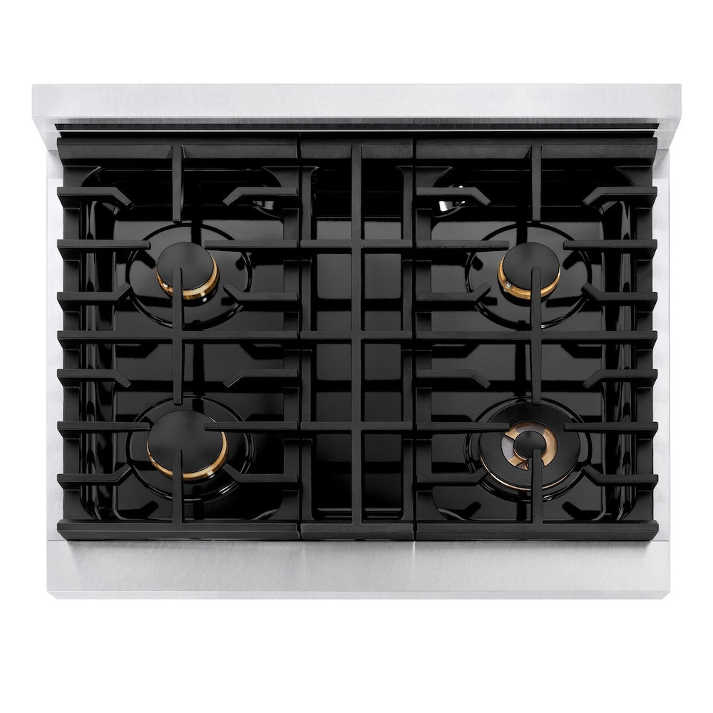 ZLINE Autograph Edition 30 in. 4.2 cu. ft. Paramount Gas Range with 4 Burner Cooktop and Convection Gas Oven in Satin Stainless Steel with White Matte Door and Matte Black Accents (SGRSZ-WM-30-MB)