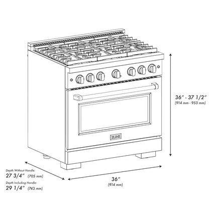 ZLINE Autograph Edition 36 in. 5.2 cu. ft. Paramount Gas Range with 6 Burner Cooktop and Convection Gas Oven in Satin Stainless Steel with White Matte Door and Matte Black Accents (SGRSZ-WM-36-MB)