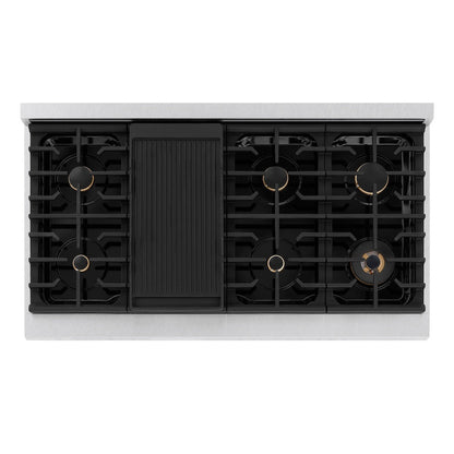 ZLINE Autograph Edition 48 in. 6.7 cu. ft. Paramount Double Oven Gas Range with 8 Burner Cooktop in Satin Stainless Steel with White Matte Doors and Matte Black Accents (SGRSZ-WM-48-MB)