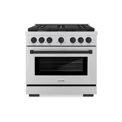 ZLINE Autograph Edition 36 in. 5.2 cu. ft. Paramount Gas Range with 6 Burner Cooktop and Convection Gas Oven in Stainless Steel and Matte Black Accents (SGRZ-36-MB)