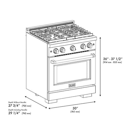 ZLINE Autograph Edition 30 in. 4.2 cu. ft. Paramount Dual Fuel Range with 4 Burner Gas Cooktop and Electric Convection Oven in Stainless Steel with White Matte Door and Champagne Bronze Accents (SDRZ-WM-30-CB)
