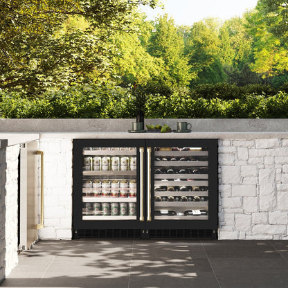 ZLINE Autograph Edition 24 in. Touchstone 151 Can Beverage Fridge With Black Matte Glass Door And Champagne Bronze Handle (RBSOZ-BLM-24-CB)