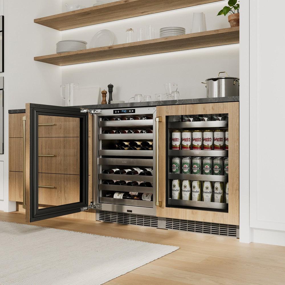 ZLINE Autograph Edition 24 in. Touchstone 151 Can Beverage Fridge With Panel Ready Glass Door And Champagne Bronze Handle (RBSPOZ-24-CB)