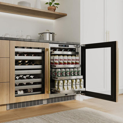 ZLINE Autograph Edition 24 in. Touchstone Dual Zone 44 Bottle Wine Cooler With Panel Ready Glass Door And Polished Gold Handle (RWDPOZ-24-G)