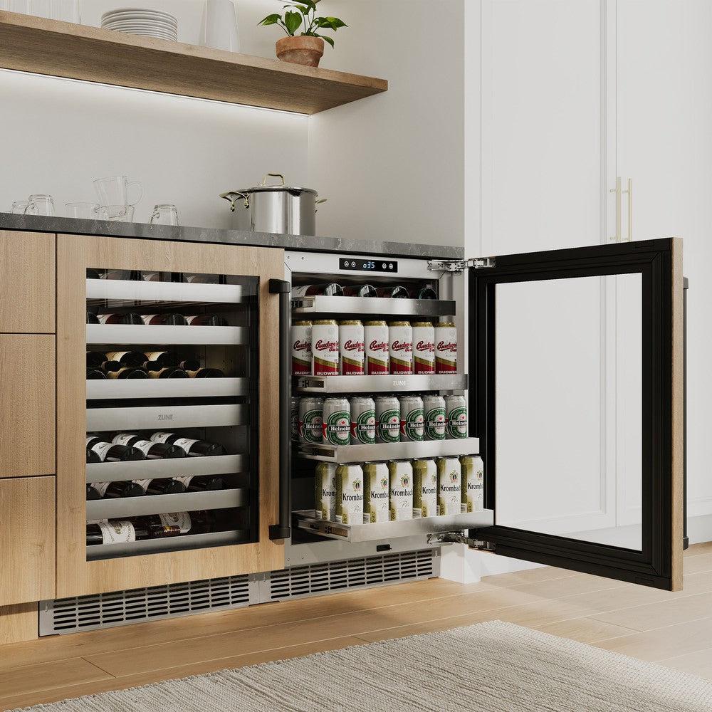 ZLINE Autograph Edition 24 in. Touchstone Dual Zone 44 Bottle Wine Cooler With Panel Ready Glass Door And Matte Black Handle (RWDPOZ-24-MB)