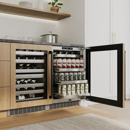 ZLINE Autograph Edition 24 in. Touchstone Dual Zone 44 Bottle Wine Cooler With Panel Ready Glass Door And Matte Black Handle (RWDPOZ-24-MB)