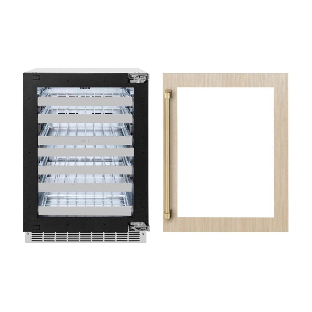 ZLINE Autograph Edition 24 in. Touchstone Dual Zone 44 Bottle Wine Cooler With Panel Ready Glass Door And Champagne Bronze Handle (RWDPOZ-24-CB)