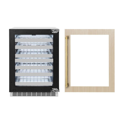 ZLINE Autograph Edition 24 in. Touchstone Dual Zone 44 Bottle Wine Cooler With Panel Ready Glass Door And Polished Gold Handle (RWDPOZ-24-G)