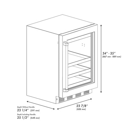 ZLINE Autograph Edition 24 in. Touchstone 151 Can Beverage Fridge With Satin Stainless Steel Glass Door And Polished Gold Handle (RBSOZ-SN-24-G)