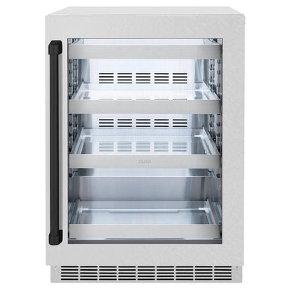 ZLINE Autograph Edition 24 in. Touchstone 151 Can Beverage Fridge With Satin Stainless Steel Glass Door And Matte Black Handle (RBSOZ-SN-24-MB)