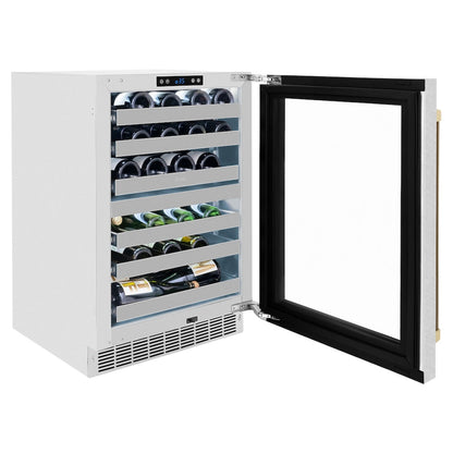 ZLINE Autograph Edition 24 in. Touchstone Dual Zone 44 Bottle Wine Cooler with Satin Stainless Steel Glass Door and Champagne Bronze Handle (RWDOZ-SN-24-CB)