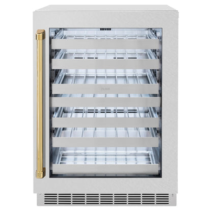 ZLINE Autograph Edition 24 in. Touchstone Dual Zone 44 Bottle Wine Cooler with Satin Stainless Steel Glass Door and Polished Gold Handle (RWDOZ-SN-24-G)