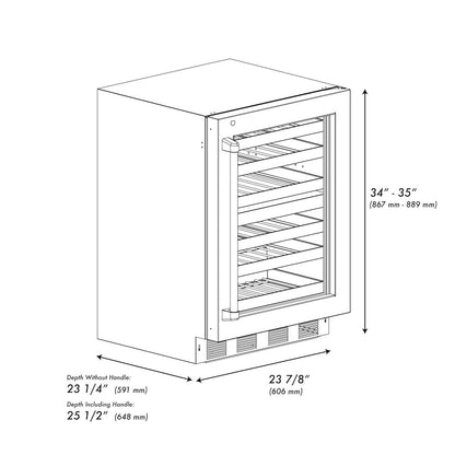 ZLINE Autograph Edition 24 in. Touchstone Dual Zone 44 Bottle Wine Cooler with Satin Stainless Steel Glass Door and Matte Black Handle (RWDOZ-SN-24-MB)