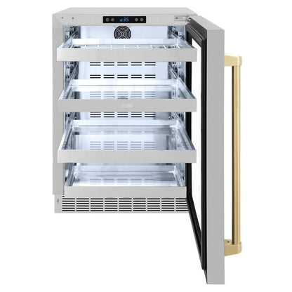 ZLINE Autograph Edition 24 in. Touchstone 151 Can Beverage Fridge With Stainless Steel Glass Door And Champagne Bronze Handle (RBSOZ-GS-24-CB)