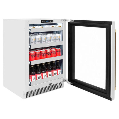 ZLINE Autograph Edition 24 in. Touchstone 151 Can Beverage Fridge With Stainless Steel Glass Door And Champagne Bronze Handle (RBSOZ-GS-24-CB)