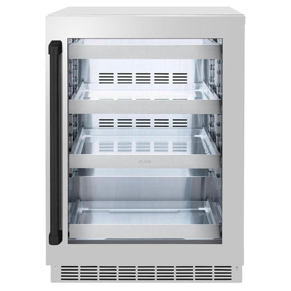 ZLINE Autograph Edition 24 in. Touchstone 151 Can Beverage Fridge With Stainless Steel Glass Door And Matte Black Handle (RBSOZ-GS-24-MB)