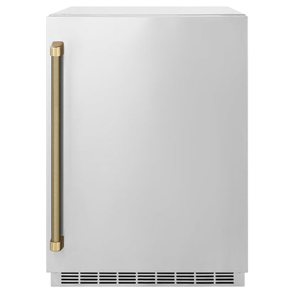 ZLINE Autograph Edition 24 in. Touchstone 151 Can Beverage Fridge with Solid Stainless Steel Door and Champagne Bronze Helix Handle (RBSOZ-ST-24-KCB)