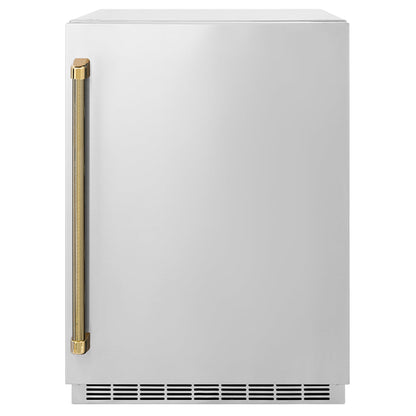 ZLINE Autograph Edition 24 in. Touchstone 151 Can Beverage Fridge with Solid Stainless Steel Door and Polished Gold Helix Handle (RBSOZ-ST-24-KG)