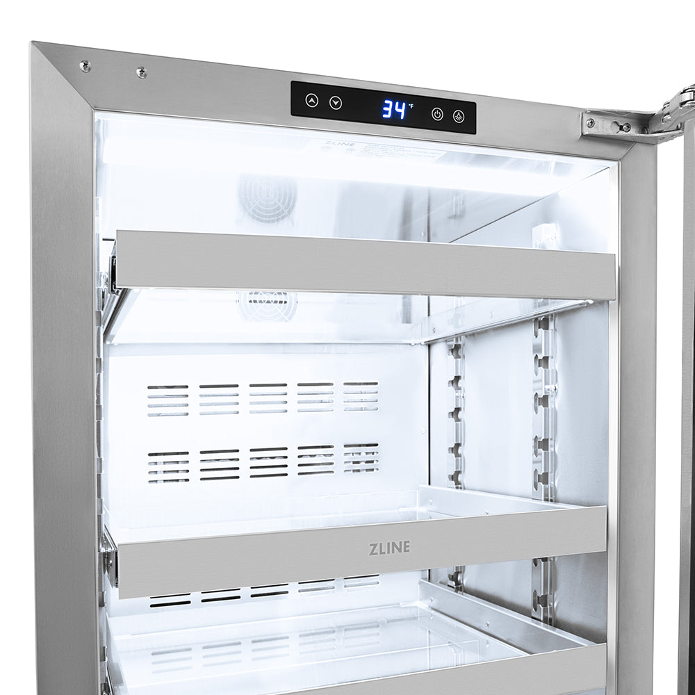 ZLINE Autograph Edition 24 in. Touchstone 151 Can Beverage Fridge with Solid Stainless Steel Door and Polished Nickel Helix Handle (RBSOZ-ST-24-KPN)