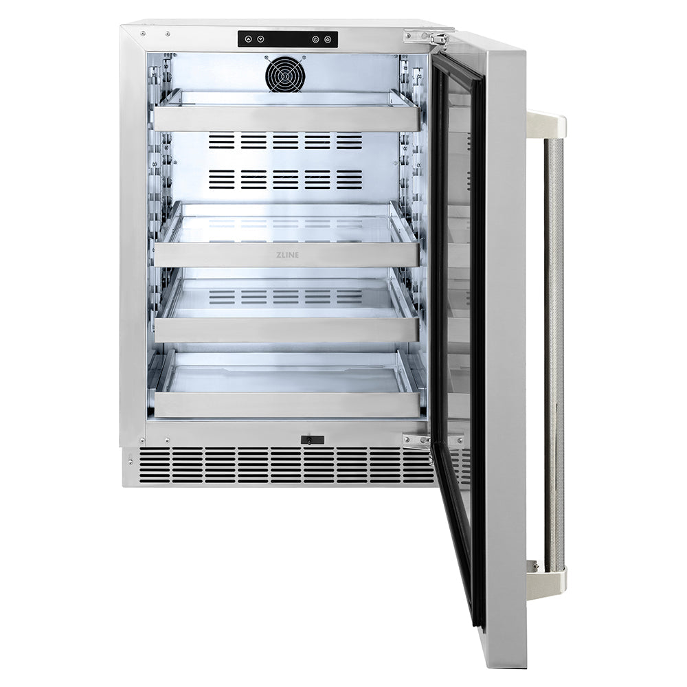 ZLINE Autograph Edition 24 in. Touchstone 151 Can Beverage Fridge with Solid Stainless Steel Door and Polished Nickel Helix Handle (RBSOZ-ST-24-KPN)