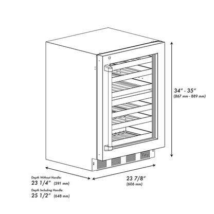 ZLINE Autograph Edition 24 in. Touchstone Dual Zone 44 Bottle Wine Cooler with Stainless Steel Glass Door and Polished Gold Helix Handle (RWDOZS-24-KG)