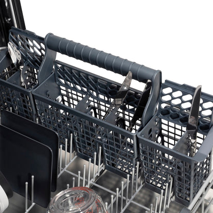 ZLINE Autograph Edition 24 in. Monument Series 3rd Rack Top Control Built-In Tall Tub Dishwasher with Satin Stainless Steel Panel and Matte Black Handle, 45dBa (DWMTZ-SN-24-MB)