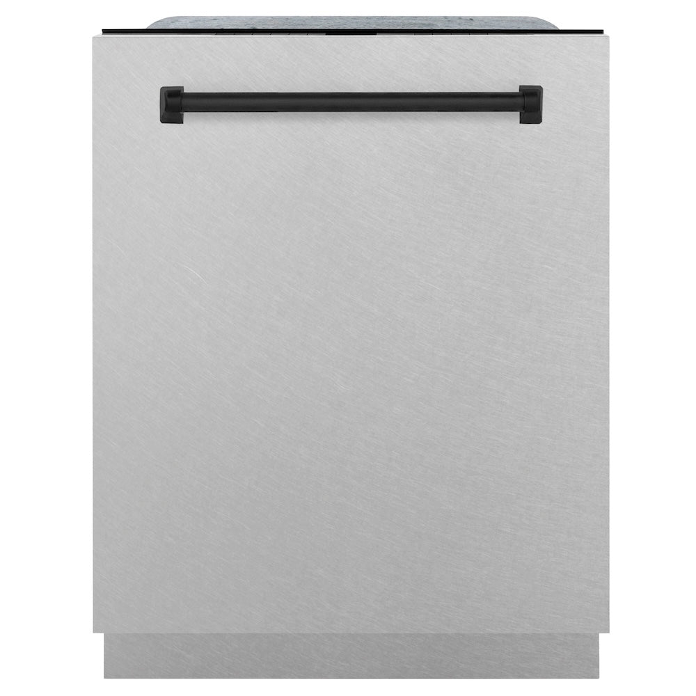 ZLINE Autograph Edition 24 in. Monument Series 3rd Rack Top Control Built-In Tall Tub Dishwasher with Satin Stainless Steel Panel and Matte Black Handle, 45dBa (DWMTZ-SN-24-MB)